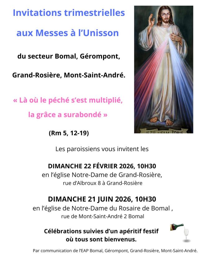 Messe à l’Unisson trimestrielle du secteur Bomal, Gérompont, Gd-Rosière et&nbsp;MSA