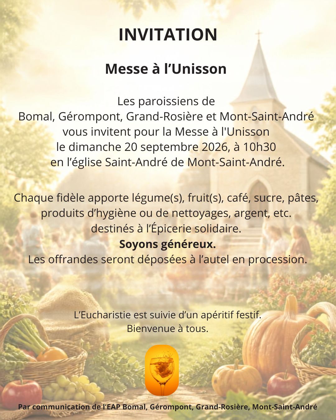 Invitation à la messe à&nbsp;l&rsquo;Unisson